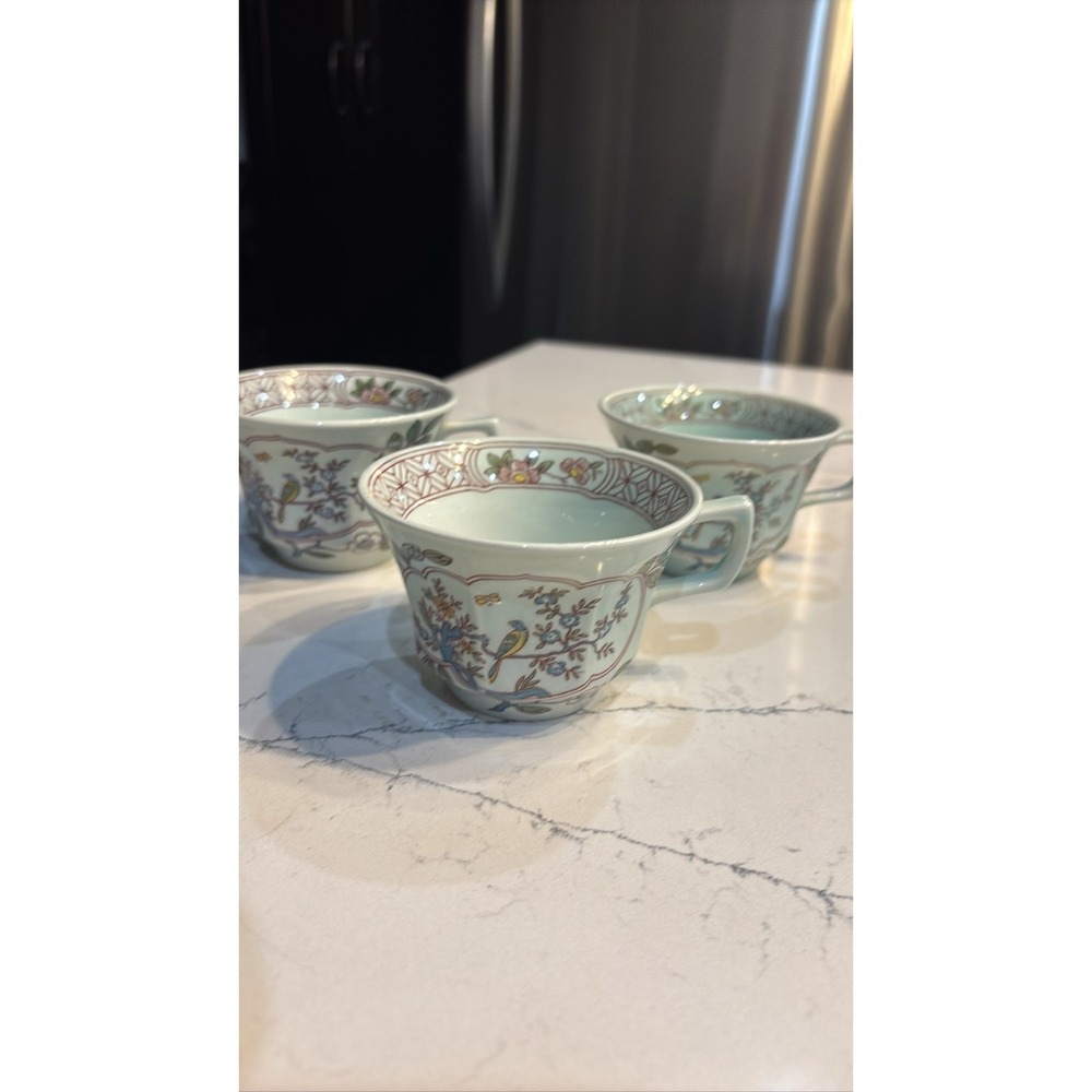 Adams Calyx Ware Singapore Bird Tea Cups Set 3 England Ironstone